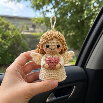 Crochet Angel Car Charm, Guardian Angel Rearview Mirror Hanging, Handmade Amigurumi Car Ornament, Christian Gift, Angel Lover Gift
