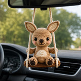 Crochet Kangaroo Car Charm on Swing, Handmade Rearview Mirror Hanger, Cute Amigurumi Car Accessory, Kawaii Australian Animal Gift