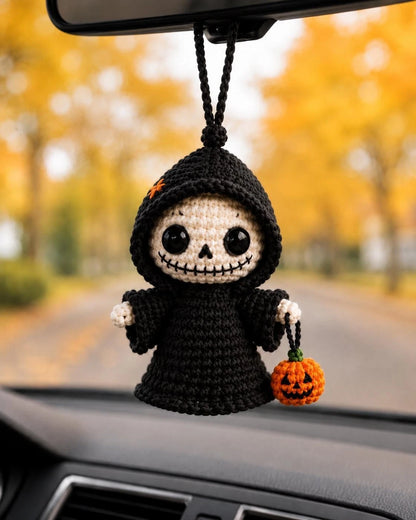 Crochet Grim Reaper Car Charm, Halloween Mirror Decor, Gothic Plush Gift