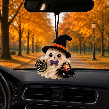 Crochet Halloween Ghost Car Charm, Witch Ghost Mirror Hanging, Kawaii Gift