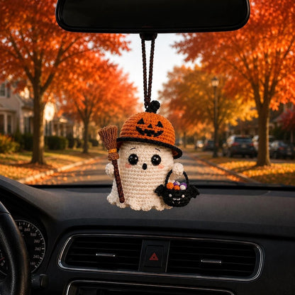 Crochet Halloween Ghost Car Charm, Witch Ghost Mirror Hanging, Kawaii Gift