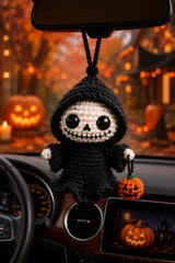 Crochet Grim Reaper Car Charm, Halloween Mirror Decor, Gothic Plush Gift